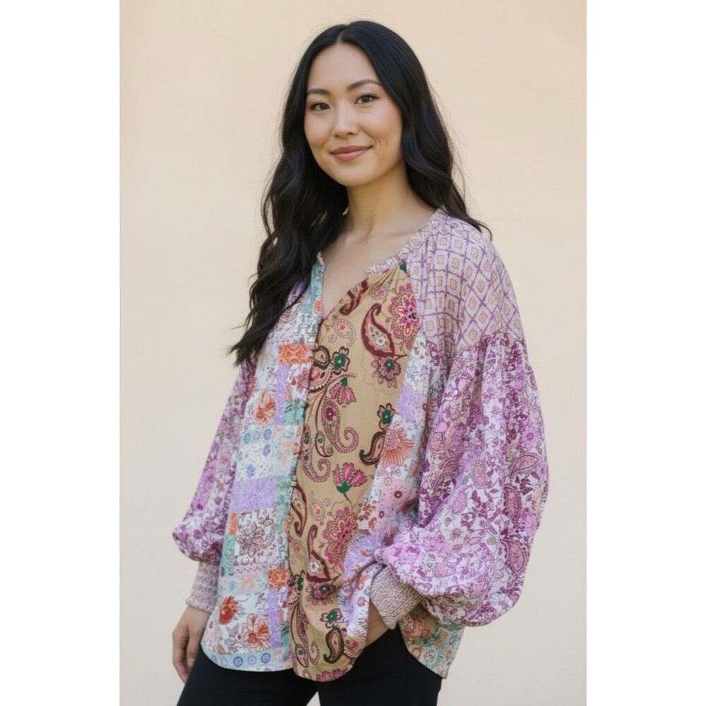 Oli & Hali NEW womens paisley balloon sleeve boho cottagecore blouse Large